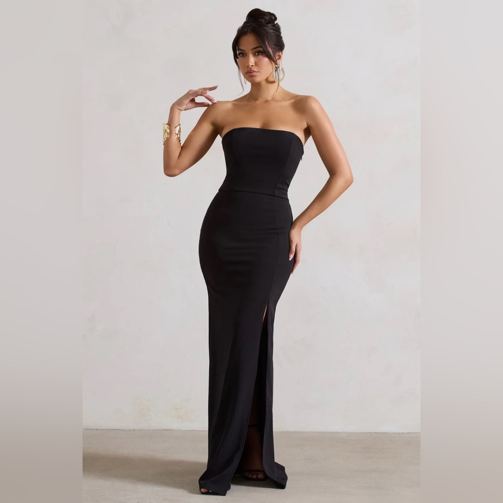 Black Strapless Maxi Dress With Slit